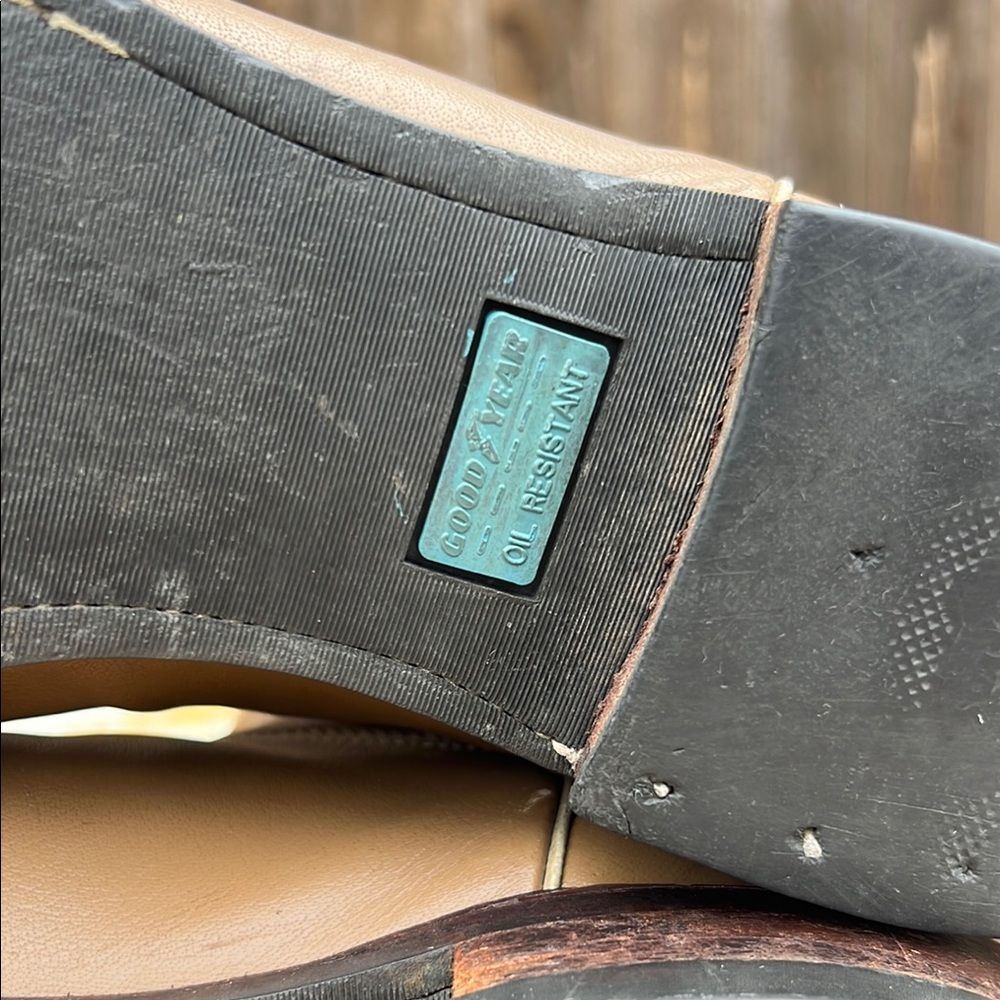 Justin Ropers Classic Tan Leather Cowboy Boots Goodyear Oil Resistant Sole Work - Picture 11 of 16